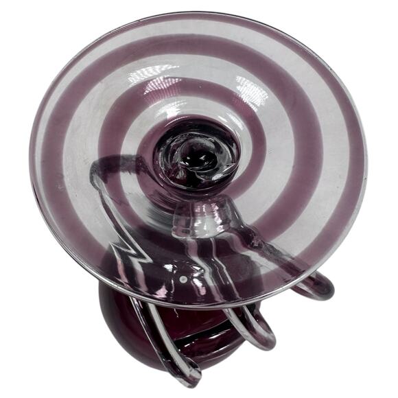 Vintage Jozefina Krosno MCM Jellyfish Glass Pedestal Bowl Wine Candle Amethyst - Picture 8 of 10